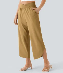 High-Waisted Pants|Flowy Pants<HALARA Breezeful™ High Waisted Crossover Side Pocket Split Quick Dry Resort Pants