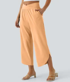 High-Waisted Pants|Flowy Pants<HALARA Breezeful™ High Waisted Crossover Side Pocket Split Quick Dry Resort Pants