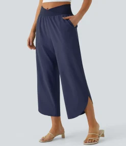 High-Waisted Pants|Flowy Pants<HALARA Breezeful™ High Waisted Crossover Side Pocket Split Quick Dry Resort Pants