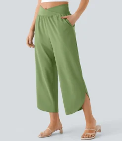 High-Waisted Pants|Flowy Pants<HALARA Breezeful™ High Waisted Crossover Side Pocket Split Quick Dry Resort Pants