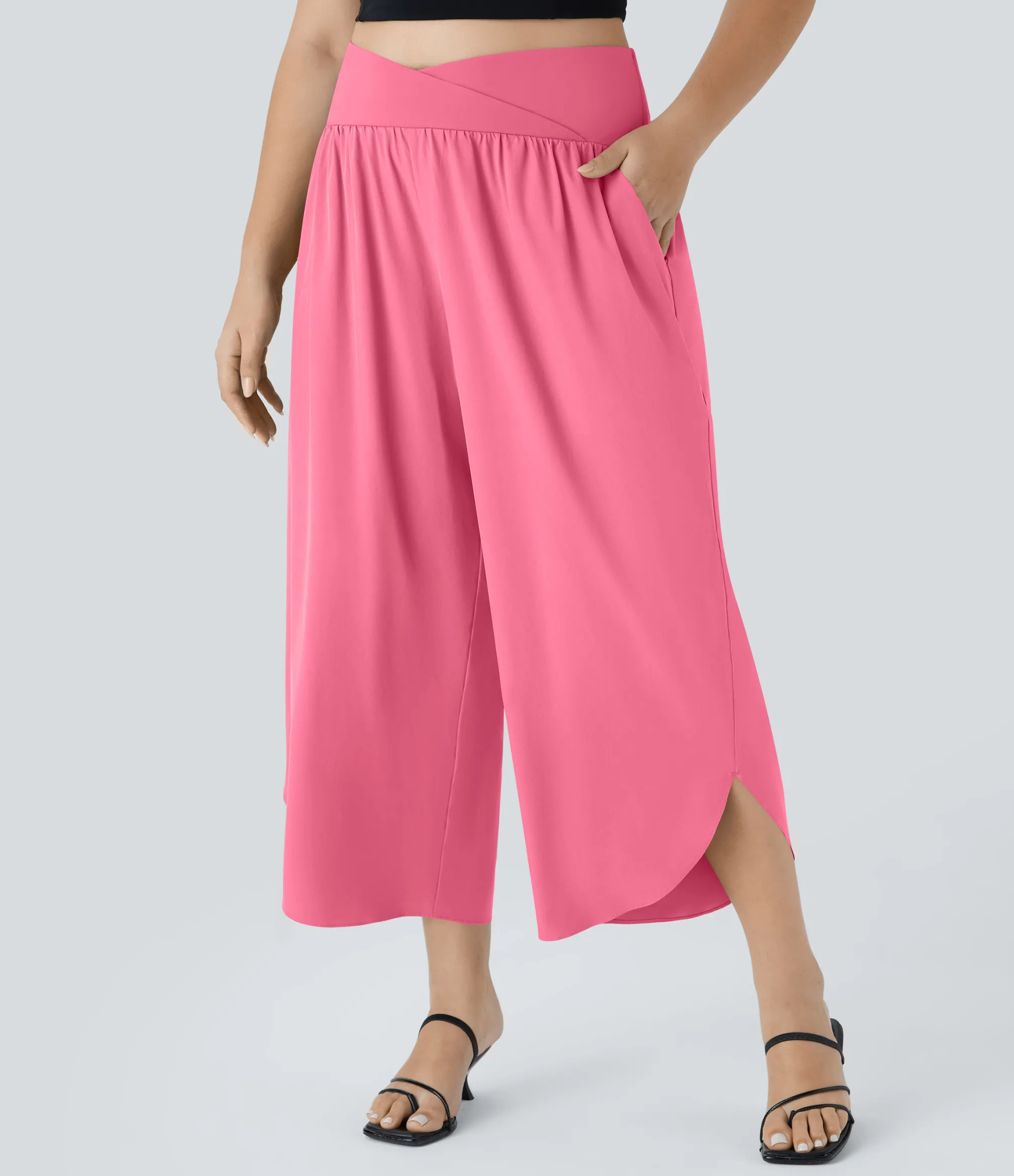 Flowy Pants|Plus Size<HALARA Breezeful™ High Waisted Crossover Pocket Quick Dry Plus Size Pants