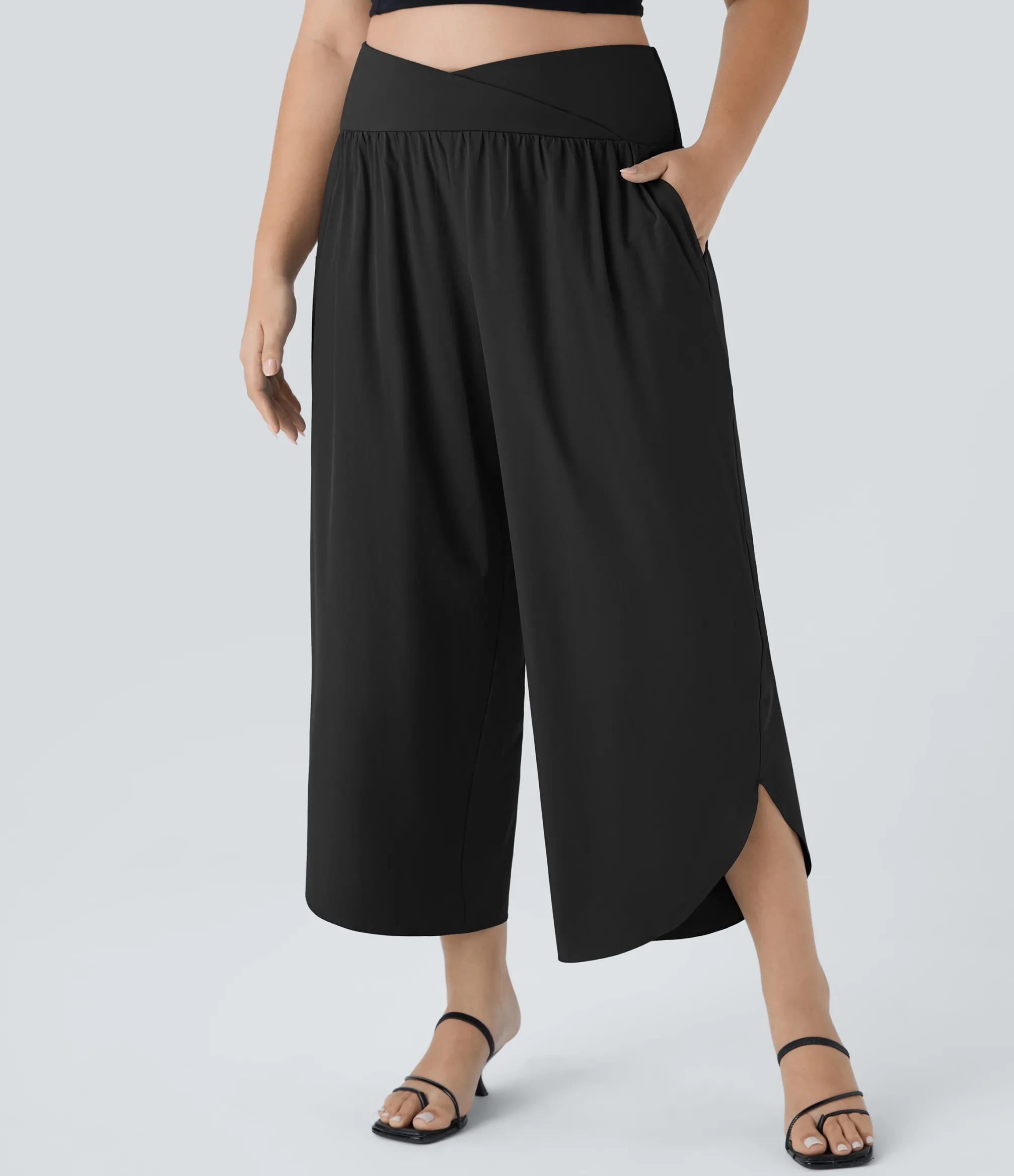 Flowy Pants|Plus Size<HALARA Breezeful™ High Waisted Crossover Pocket Quick Dry Plus Size Pants