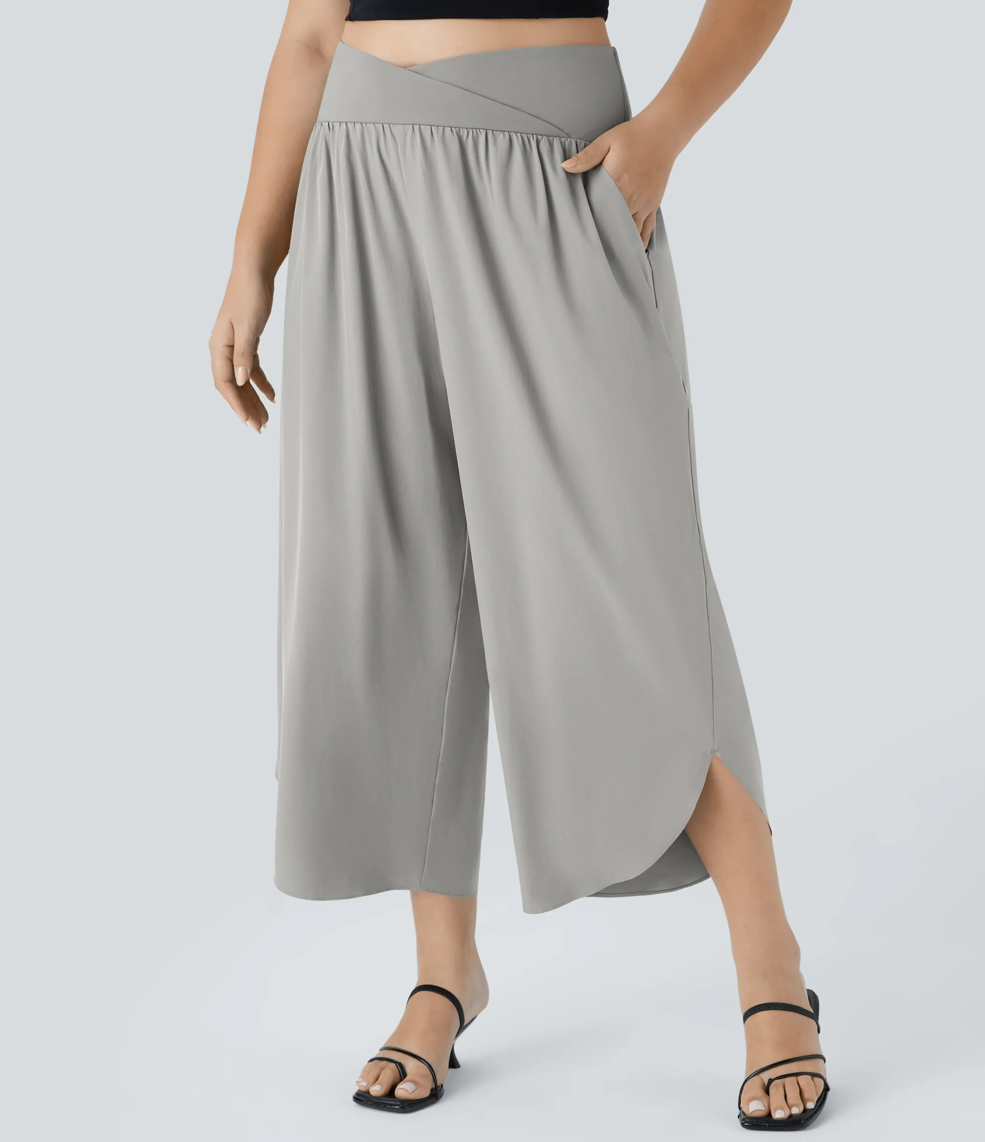 Flowy Pants|Plus Size<HALARA Breezeful™ High Waisted Crossover Pocket Quick Dry Plus Size Pants