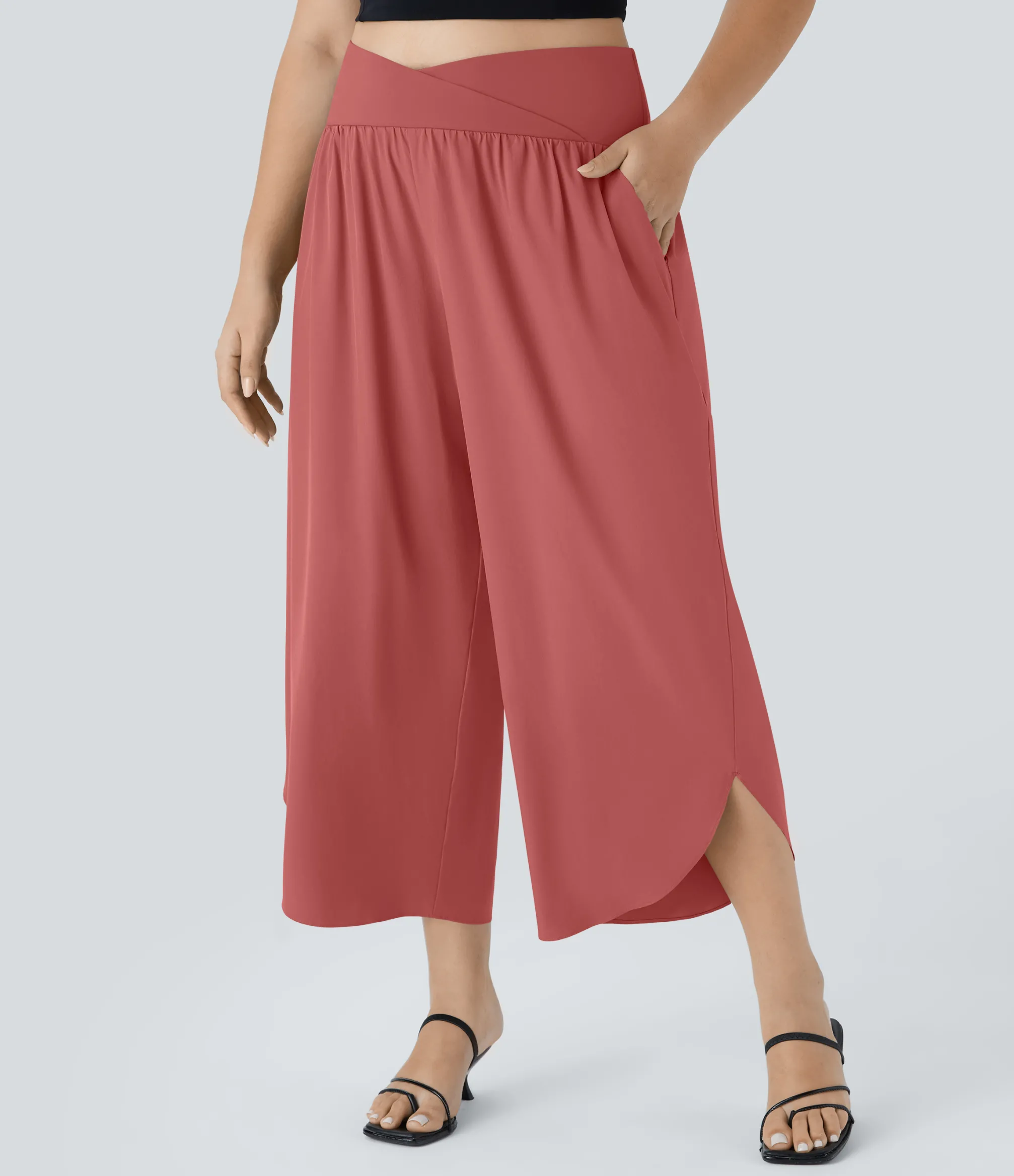 Flowy Pants|Plus Size<HALARA Breezeful™ High Waisted Crossover Pocket Quick Dry Plus Size Pants