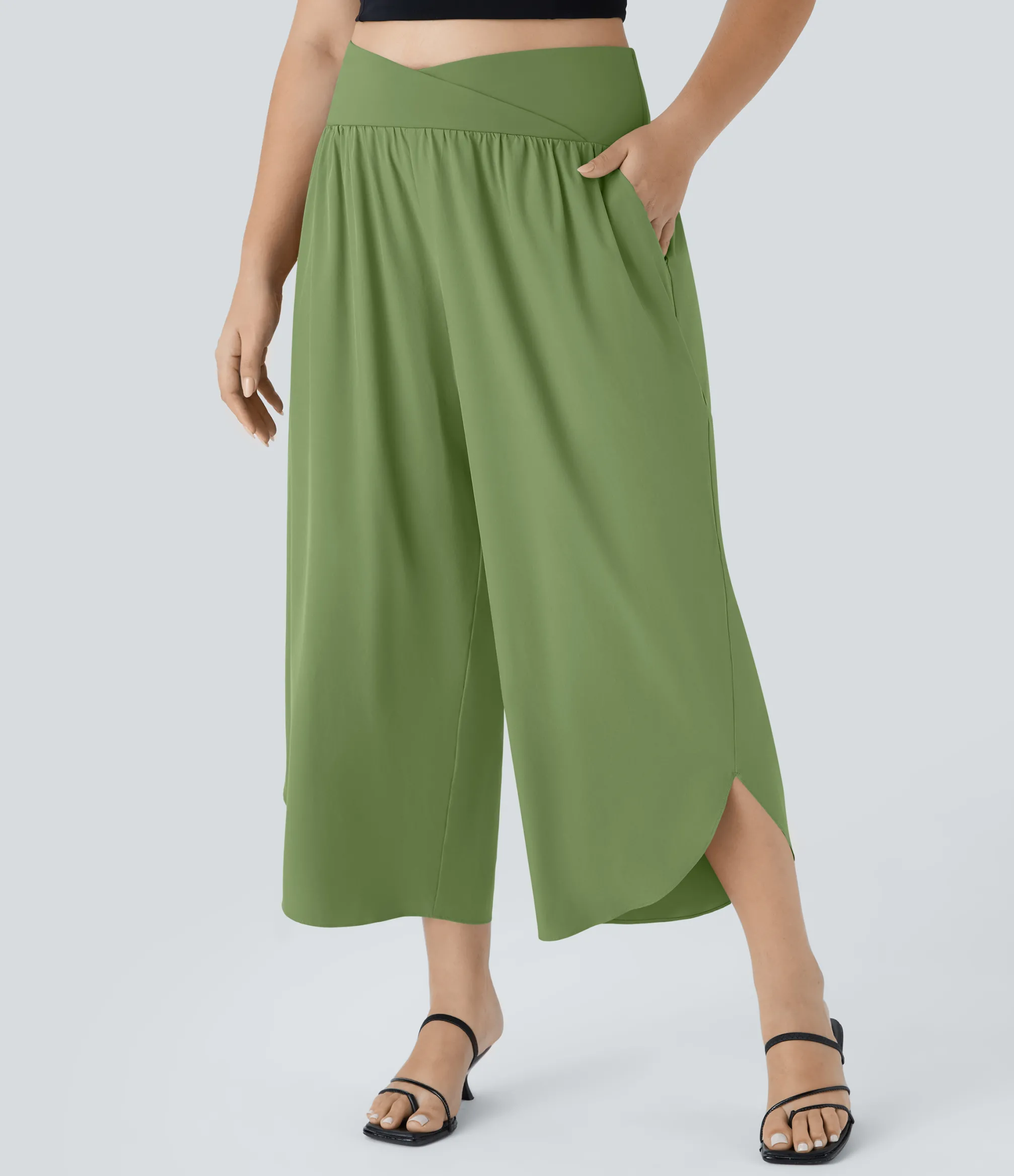 Flowy Pants|Plus Size<HALARA Breezeful™ High Waisted Crossover Pocket Quick Dry Plus Size Pants
