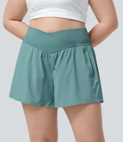 Plus Size<HALARA Breezeful™ High Waisted Crossover Pocket Plus Size 2-in-1 Quick Dry Yoga Shorts 4.5"