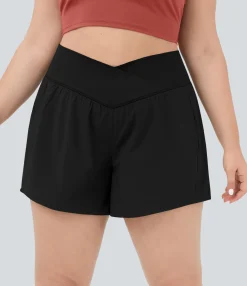 Plus Size<HALARA Breezeful™ High Waisted Crossover Pocket Plus Size 2-in-1 Quick Dry Yoga Shorts 4.5"