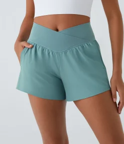 Crossover Shorts|Active Shorts<HALARA Breezeful™ High Waisted Crossover Pocket 2-in-1 Quick Dry Yoga Shorts 4"