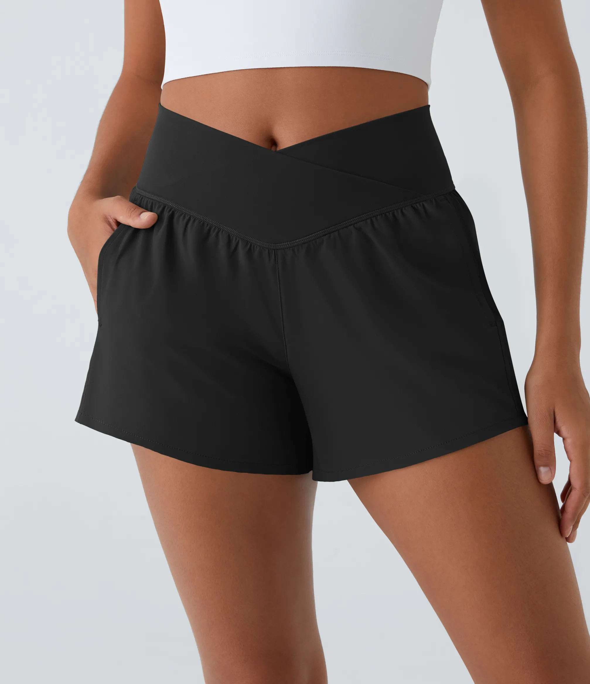Crossover Shorts|Active Shorts<HALARA Breezeful™ High Waisted Crossover Pocket 2-in-1 Quick Dry Yoga Shorts 4"