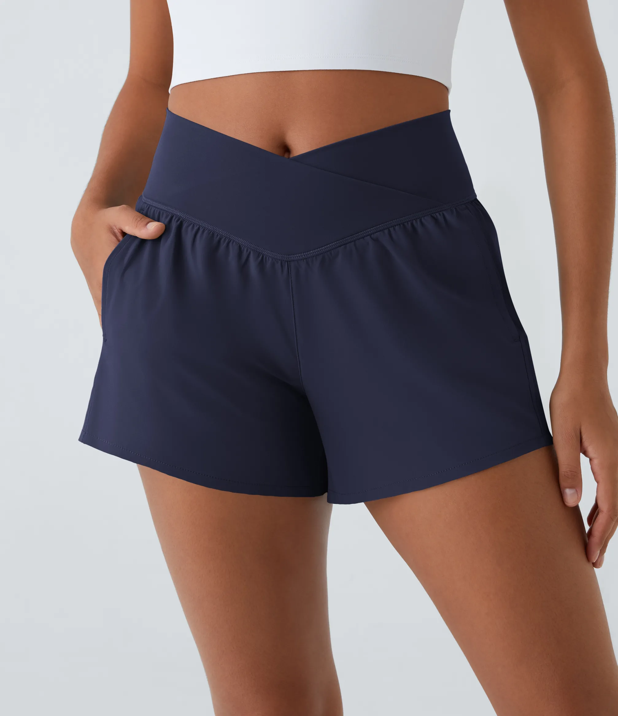 Crossover Shorts|Active Shorts<HALARA Breezeful™ High Waisted Crossover Pocket 2-in-1 Quick Dry Yoga Shorts 4"