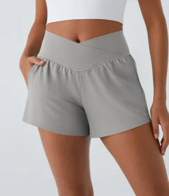 Crossover Shorts|Active Shorts<HALARA Breezeful™ High Waisted Crossover Pocket 2-in-1 Quick Dry Yoga Shorts 4"