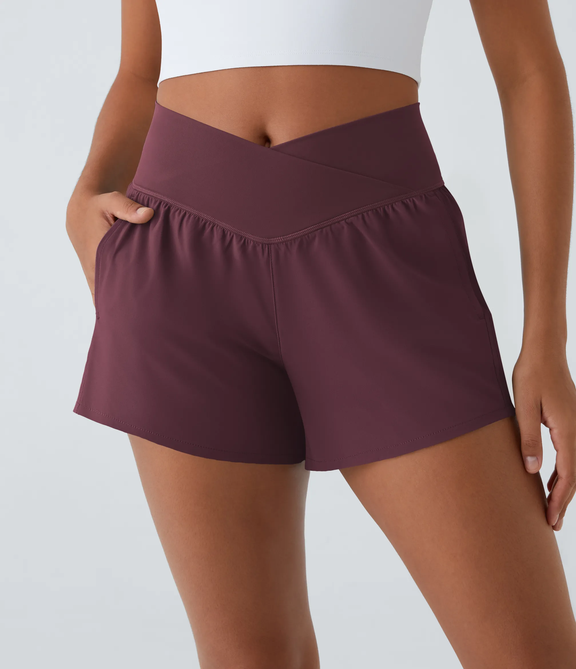 Crossover Shorts|Active Shorts<HALARA Breezeful™ High Waisted Crossover Pocket 2-in-1 Quick Dry Yoga Shorts 4"