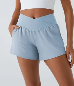 Crossover Shorts|Active Shorts<HALARA Breezeful™ High Waisted Crossover Pocket 2-in-1 Quick Dry Yoga Shorts 4"