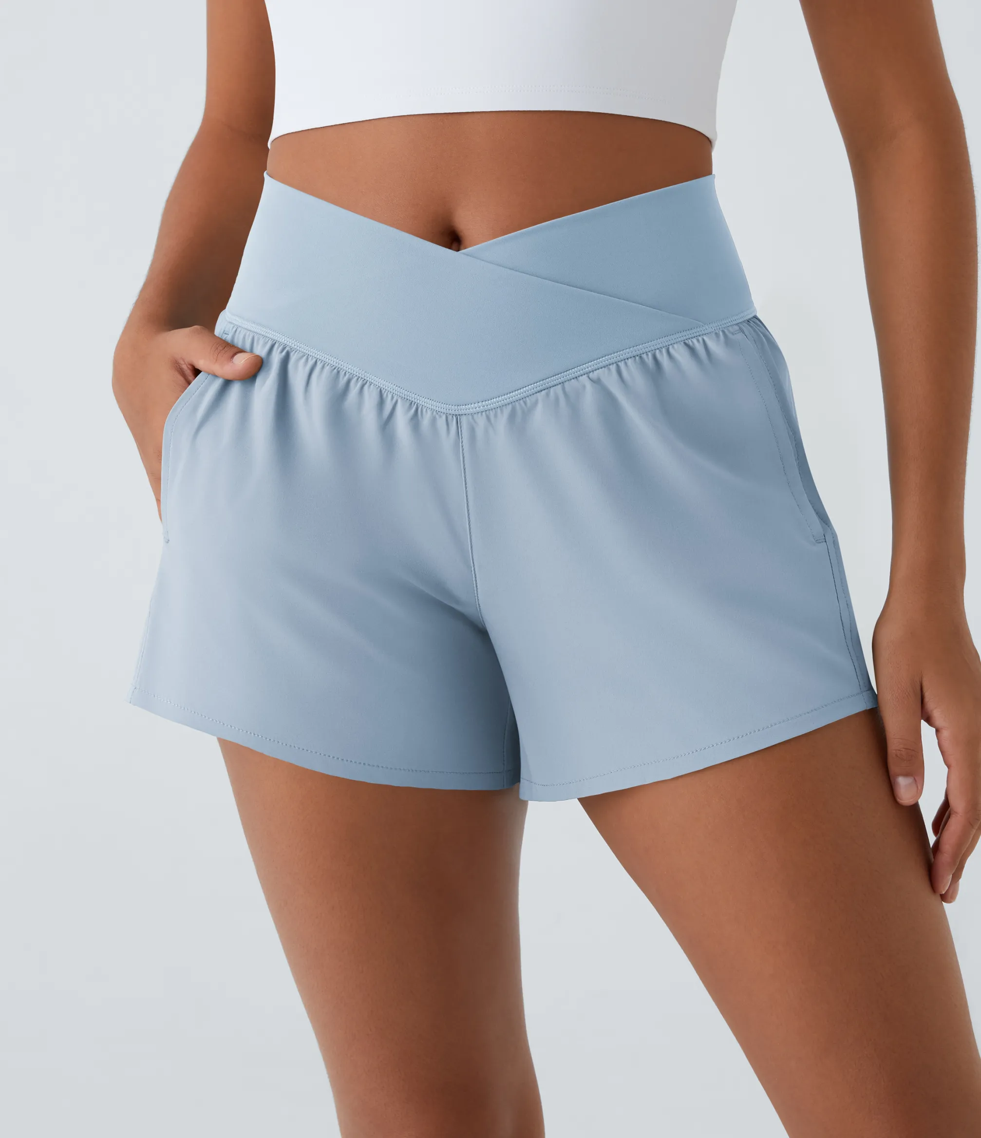Crossover Shorts|Active Shorts<HALARA Breezeful™ High Waisted Crossover Pocket 2-in-1 Quick Dry Yoga Shorts 4"