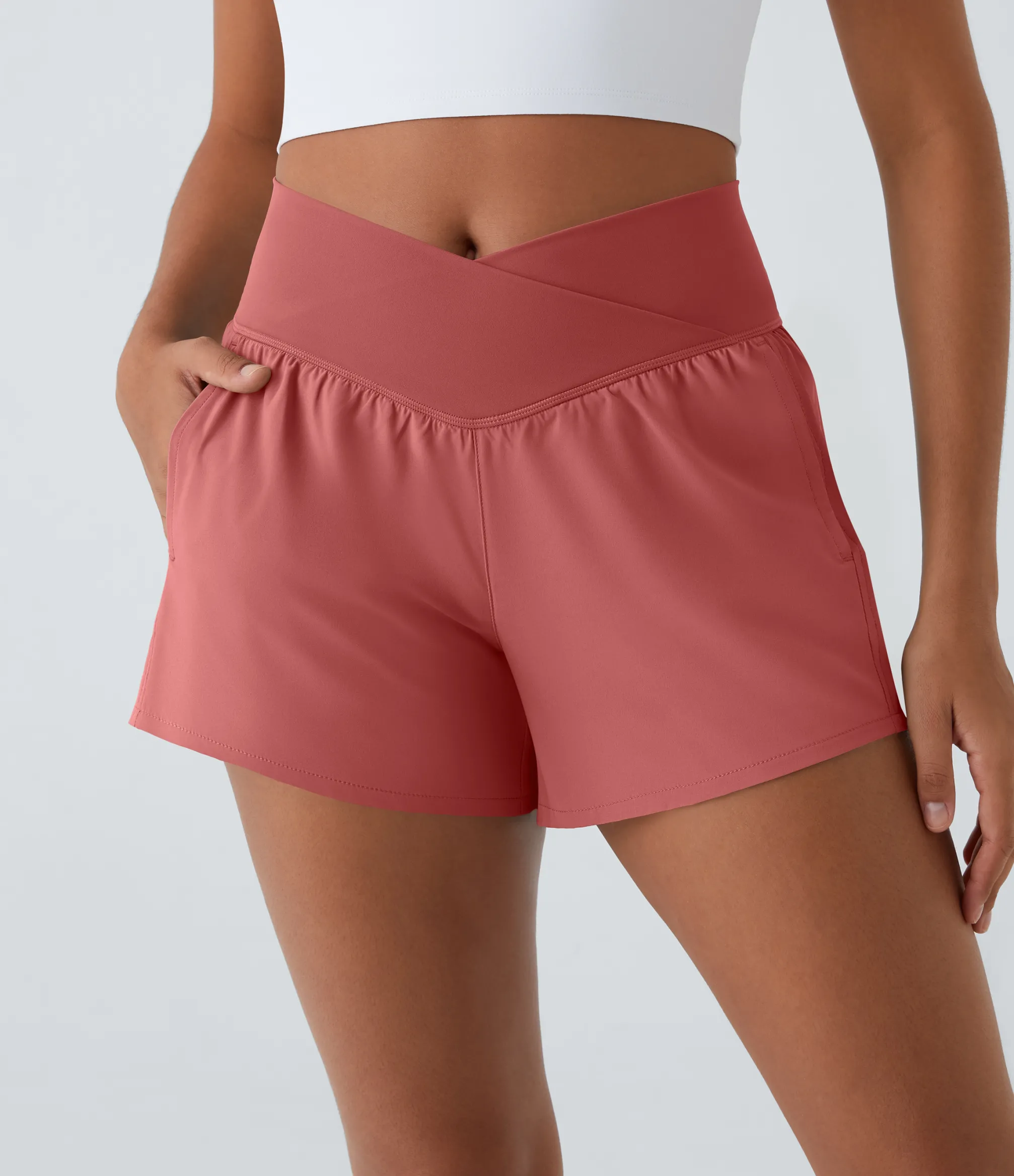 Crossover Shorts|Active Shorts<HALARA Breezeful™ High Waisted Crossover Pocket 2-in-1 Quick Dry Yoga Shorts 4"