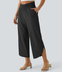 Flowy Pants|High-Waisted Pants<HALARA Breezeful™ High Waisted Crossover Pocket Quick Dry Pants
