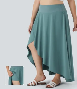 Maxi & Midi Skirts|Flowy Skirts<HALARA Breezeful™ High Waisted High Low Ruffle 2-in-1 Flowy Midi Quick Dry Casual Plus Size Skirt