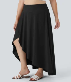 Maxi & Midi Skirts|Flowy Skirts<HALARA Breezeful™ High Waisted High Low Ruffle 2-in-1 Flowy Midi Quick Dry Casual Plus Size Skirt