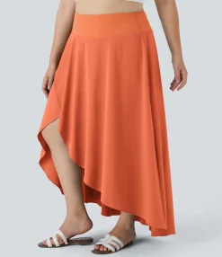 Maxi & Midi Skirts|Flowy Skirts<HALARA Breezeful™ High Waisted High Low Ruffle 2-in-1 Flowy Midi Quick Dry Casual Plus Size Skirt