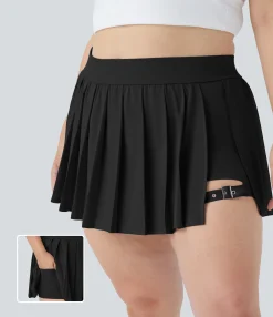 Flowy Skirts|Plus Size<HALARA Breezeful™ High Waisted Pleated 2-in-1 Pocket Adjustable Buckle Quick Dry Micro Mini Casual Plus Size Skirt