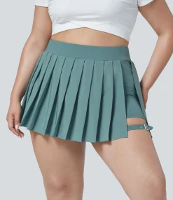 Flowy Skirts|Plus Size<HALARA Breezeful™ High Waisted Pleated 2-in-1 Pocket Adjustable Buckle Quick Dry Micro Mini Casual Plus Size Skirt