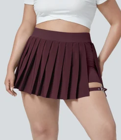 Flowy Skirts|Plus Size<HALARA Breezeful™ High Waisted Pleated 2-in-1 Pocket Adjustable Buckle Quick Dry Micro Mini Casual Plus Size Skirt