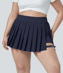 Flowy Skirts|Plus Size<HALARA Breezeful™ High Waisted Pleated 2-in-1 Pocket Adjustable Buckle Quick Dry Micro Mini Casual Plus Size Skirt