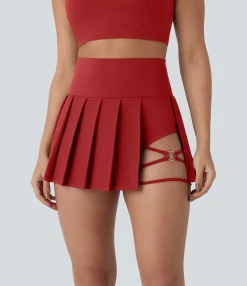 Mini Skirts|Flowy Skirts<HALARA Breezeful™ High Waisted Pleated 2-in-1 Side & Pocket Asymmetric Hem Quick Dry Mini Dance Skirt