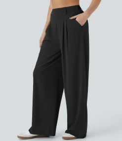 Flowy Pants|High-Waisted Pants<HALARA Breezeful™ High Waisted Pocket Wide Leg Flowy Solid Palazzo Quick Dry Casual Pants