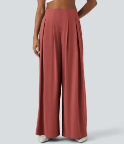 Flowy Pants|High-Waisted Pants<HALARA Breezeful™ High Waisted Pocket Shirred Wide Leg Flowy Solid Palazzo Quick Dry Casual Pants