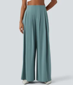Flowy Pants|High-Waisted Pants<HALARA Breezeful™ High Waisted Pocket Shirred Wide Leg Flowy Solid Palazzo Quick Dry Casual Pants