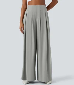 Flowy Pants|High-Waisted Pants<HALARA Breezeful™ High Waisted Pocket Shirred Wide Leg Flowy Solid Palazzo Quick Dry Casual Pants