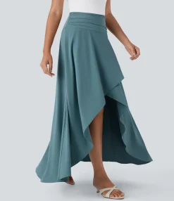 Maxi & Midi Skirts|Flowy Skirts<HALARA Breezeful™ High Waisted Ruched High Low Ruffle 2-in-1 Flowy Quick Dry Maxi Work Skirt
