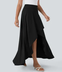 Maxi & Midi Skirts|Flowy Skirts<HALARA Breezeful™ High Waisted Ruched High Low Ruffle 2-in-1 Flowy Quick Dry Maxi Work Skirt