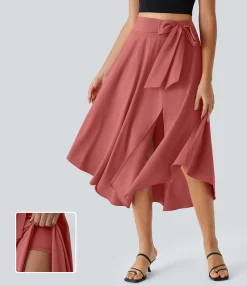 Maxi & Midi Skirts|Flowy Skirts<HALARA Breezeful™ High Waisted Tie Side 2-in-1 Curved Hem Flowy Quick Dry Midi Casual Skirt