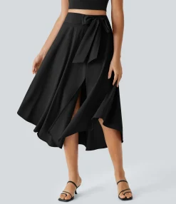 Maxi & Midi Skirts|Flowy Skirts<HALARA Breezeful™ High Waisted Tie Side 2-in-1 Curved Hem Flowy Quick Dry Midi Casual Skirt