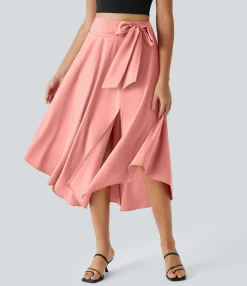Maxi & Midi Skirts|Flowy Skirts<HALARA Breezeful™ High Waisted Tie Side 2-in-1 Curved Hem Flowy Quick Dry Midi Casual Skirt