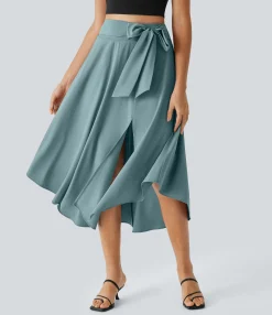 Maxi & Midi Skirts|Flowy Skirts<HALARA Breezeful™ High Waisted Tie Side 2-in-1 Curved Hem Flowy Quick Dry Midi Casual Skirt