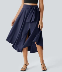 Maxi & Midi Skirts|Flowy Skirts<HALARA Breezeful™ High Waisted Tie Side 2-in-1 Curved Hem Flowy Quick Dry Midi Casual Skirt