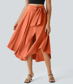 Maxi & Midi Skirts|Flowy Skirts<HALARA Breezeful™ High Waisted Tie Side 2-in-1 Curved Hem Flowy Quick Dry Midi Casual Skirt