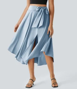 Maxi & Midi Skirts|Flowy Skirts<HALARA Breezeful™ High Waisted Tie Side 2-in-1 Curved Hem Flowy Quick Dry Midi Casual Skirt