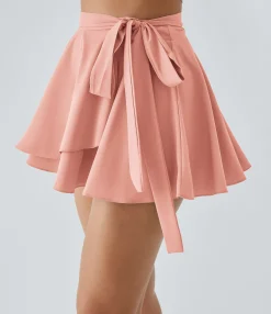 Mini Skirts|Flowy Skirts<HALARA Breezeful™ High Waisted Tie Side 2-in-1 Pocket Flowy Micro Mini Flare Quick Dry Casual Skirt