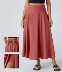 Maxi & Midi Skirts|Flowy Skirts<HALARA Breezeful™ High Waisted Tie Pocket 2-in-1 Flowy Quick Dry Midi Casual Skirt