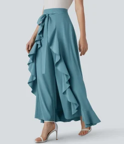 Flowy Pants|High-Waisted Pants<HALARA Breezeful™ High Waisted Tie Pocket Ruffle Flowy Quick Dry Work Pants