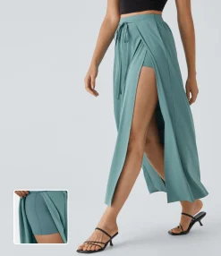 Maxi & Midi Skirts|Flowy Skirts<HALARA Breezeful™ High Waisted Tie Front Flowy 2-in-1 Maxi Quick Dry Casual Skirt