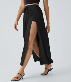 Maxi & Midi Skirts|Flowy Skirts<HALARA Breezeful™ High Waisted Tie Front Flowy 2-in-1 Maxi Quick Dry Casual Skirt