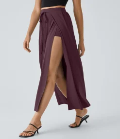 Maxi & Midi Skirts|Flowy Skirts<HALARA Breezeful™ High Waisted Tie Front Flowy 2-in-1 Maxi Quick Dry Casual Skirt