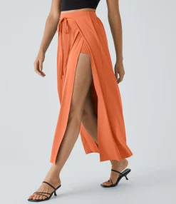 Maxi & Midi Skirts|Flowy Skirts<HALARA Breezeful™ High Waisted Tie Front Flowy 2-in-1 Maxi Quick Dry Casual Skirt