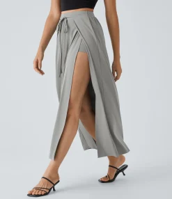 Maxi & Midi Skirts|Flowy Skirts<HALARA Breezeful™ High Waisted Tie Front Flowy 2-in-1 Maxi Quick Dry Casual Skirt