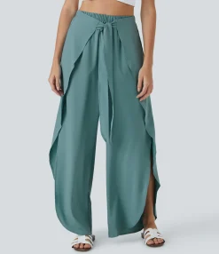 Flowy Pants|High-Waisted Pants<HALARA Breezeful™ High Waisted Tie Front Palazzo Flowy Wide Leg Quick Dry Casual Pants